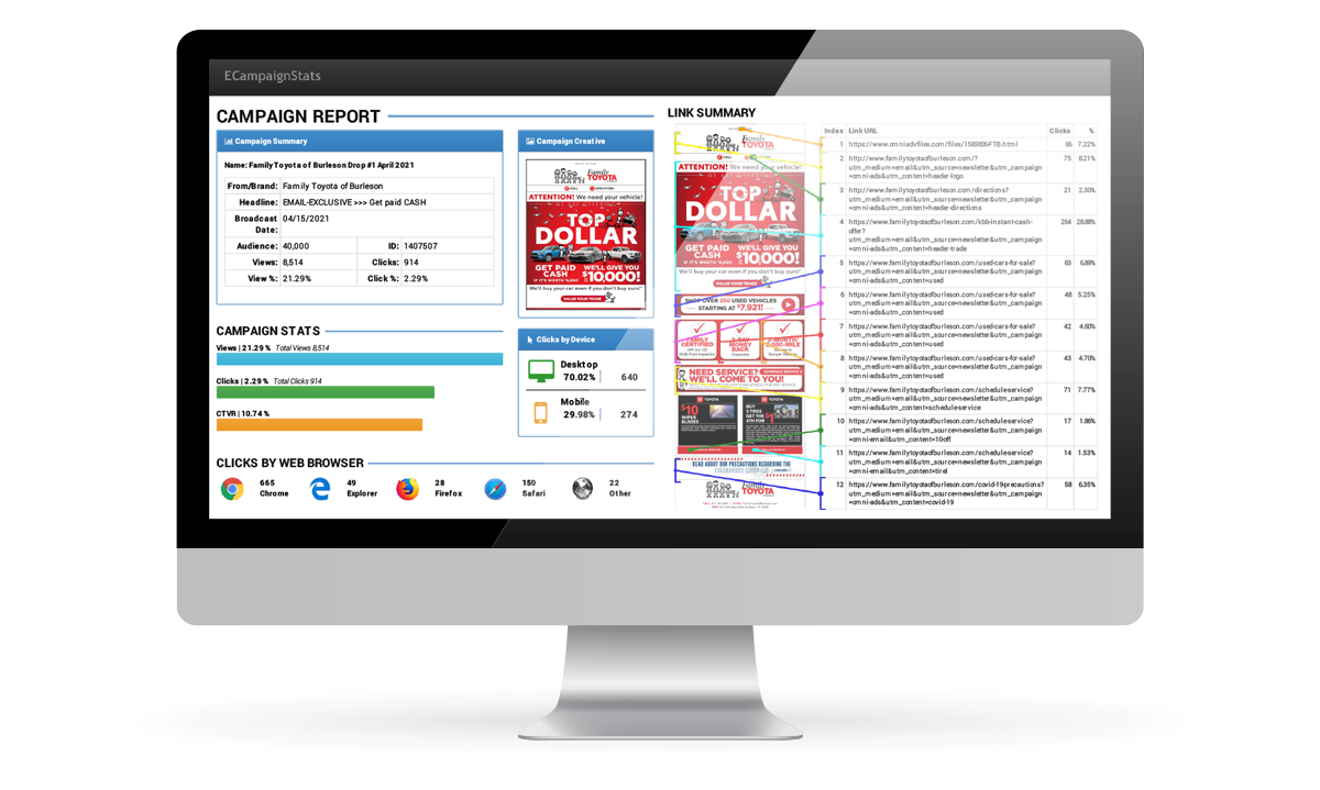 computer with media buying information onscreen