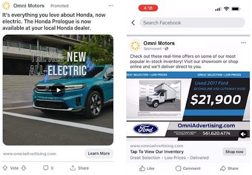 two images of paid social ads