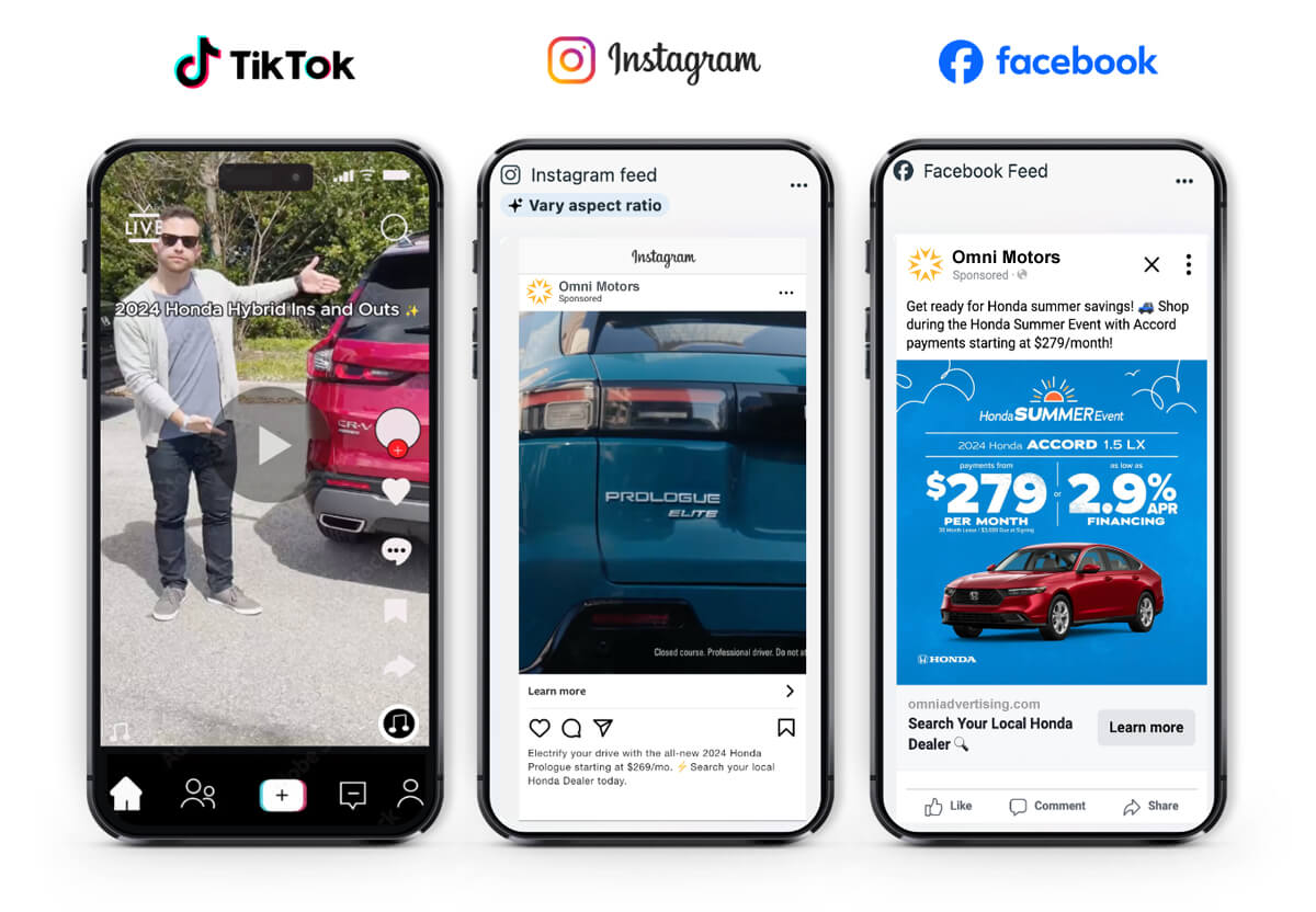 tikTok instagram facebook mobile screenshots